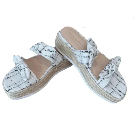 Stuart Weitzman Bandeau Espadrilles Flat Sandals Tweed Bows Womens Size 7.5 - Picture 4 of 12